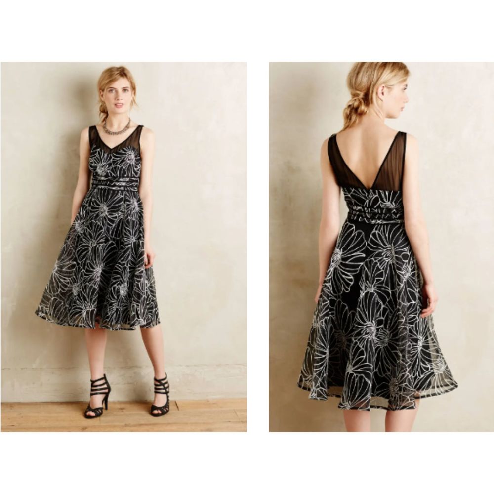 Moulinette Soeurs Calendula Anthropologie V- Neck Black & White Floral Dress